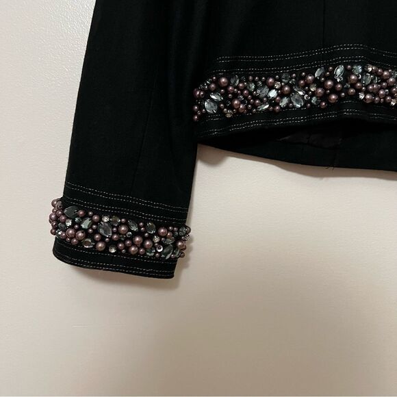 Peter Nygård Embellished Black Wool-Blend Beaded Open Front Jacket - Size‎ 10 - Picture 6 of 7